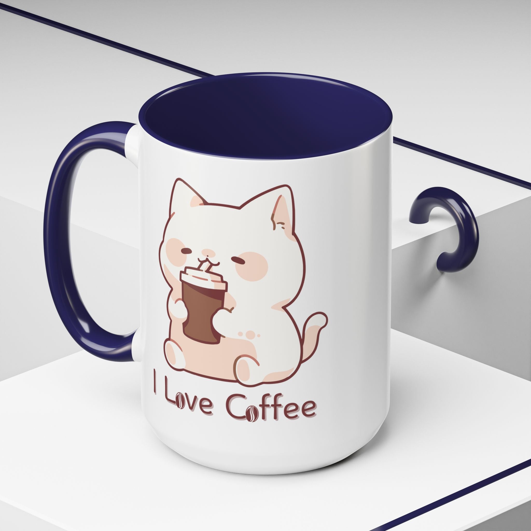 Cute Accent Coffee Mug - I Love Coffee Design - Perfect for Cat Lovers