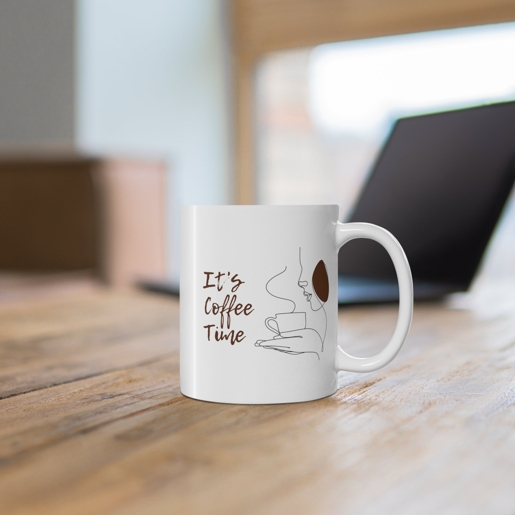 Coffee Time Mug - 11oz Ceramic Coffee Cup with Minimalist Design