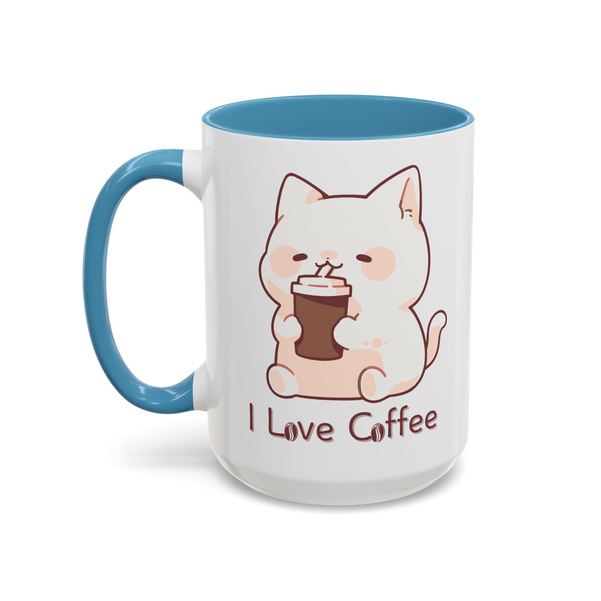 Cute Accent Coffee Mug - I Love Coffee Design - Perfect for Cat Lovers