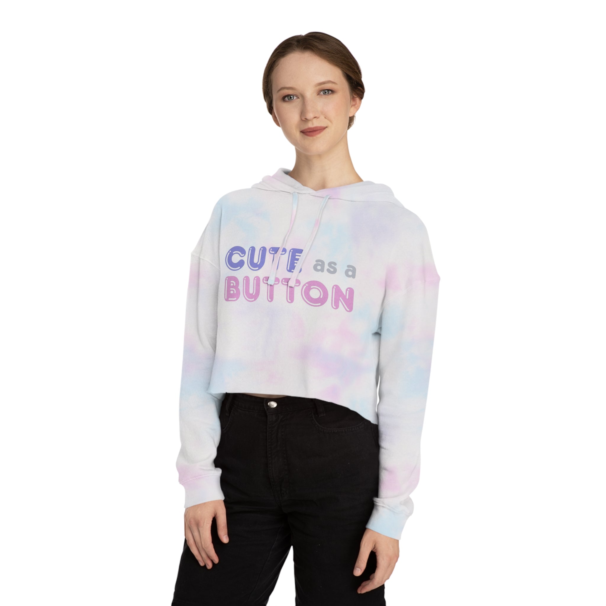 Cute as a Button Women's Cropped Hoodie, Stylish Casual Sweatshirt, Gift for Her, Trendy Women’s Apparel, Perfect for Birthdays or Holidays