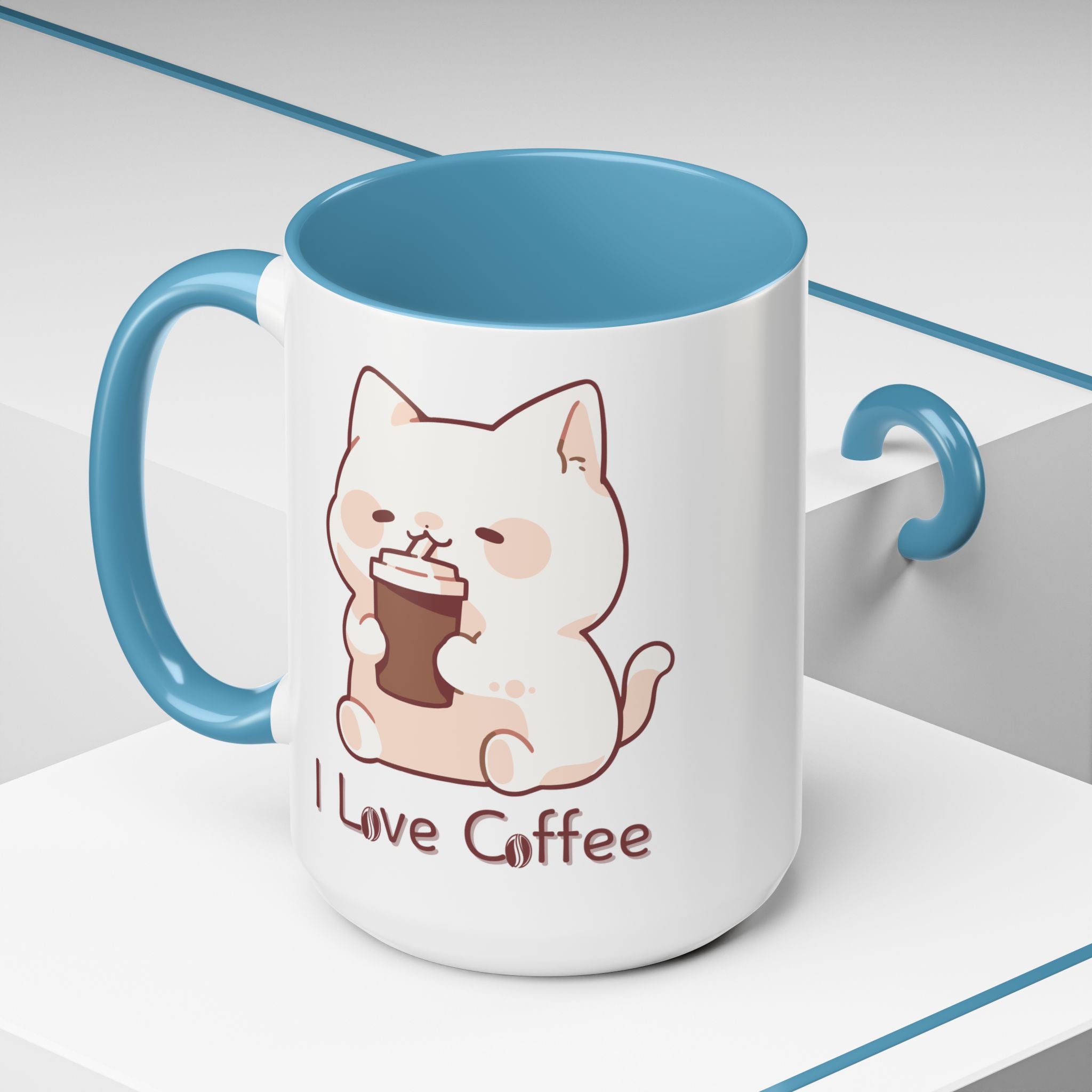 Cute Accent Coffee Mug - I Love Coffee Design - Perfect for Cat Lovers