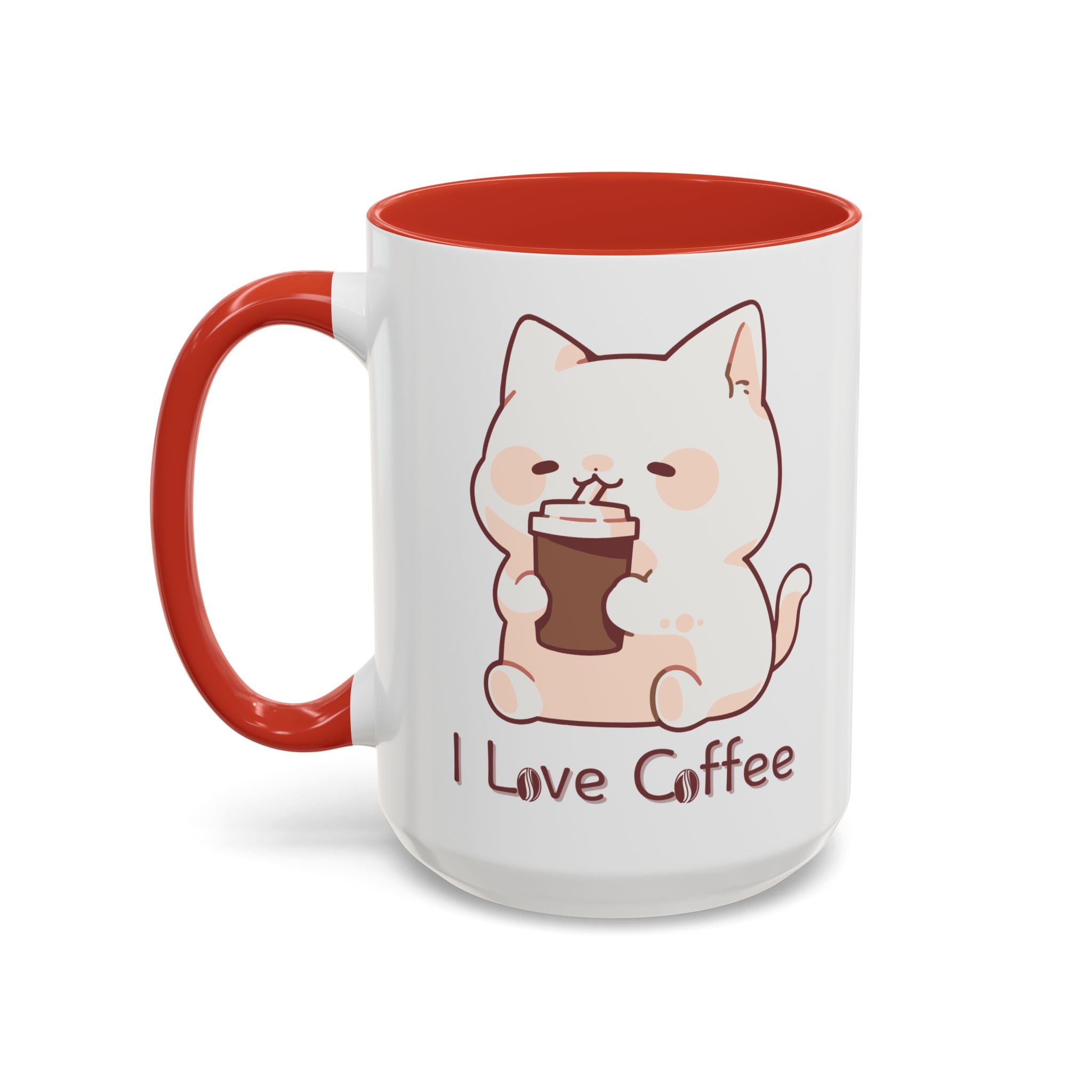 Cute Accent Coffee Mug - I Love Coffee Design - Perfect for Cat Lovers