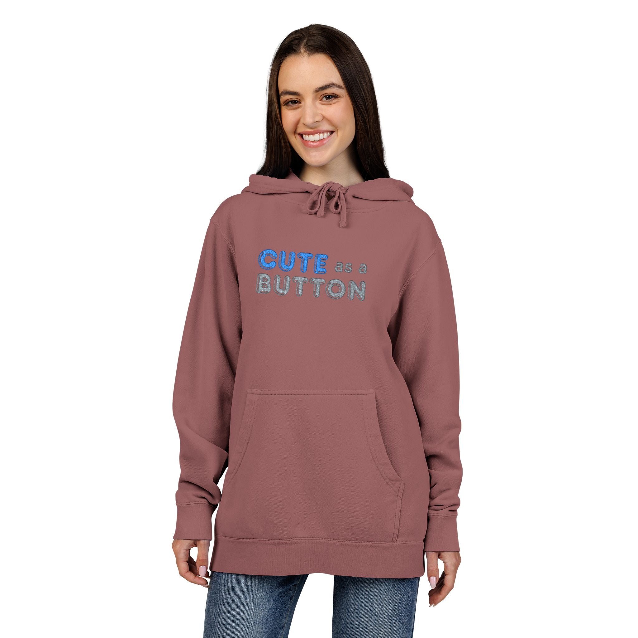 Cute as a Button Embroidered Hoodie, Cozy Casualwear, Gift for Her, Unisex Sweatshirt, Fashionable Layering Piece, Trendy Wardrobe Essential