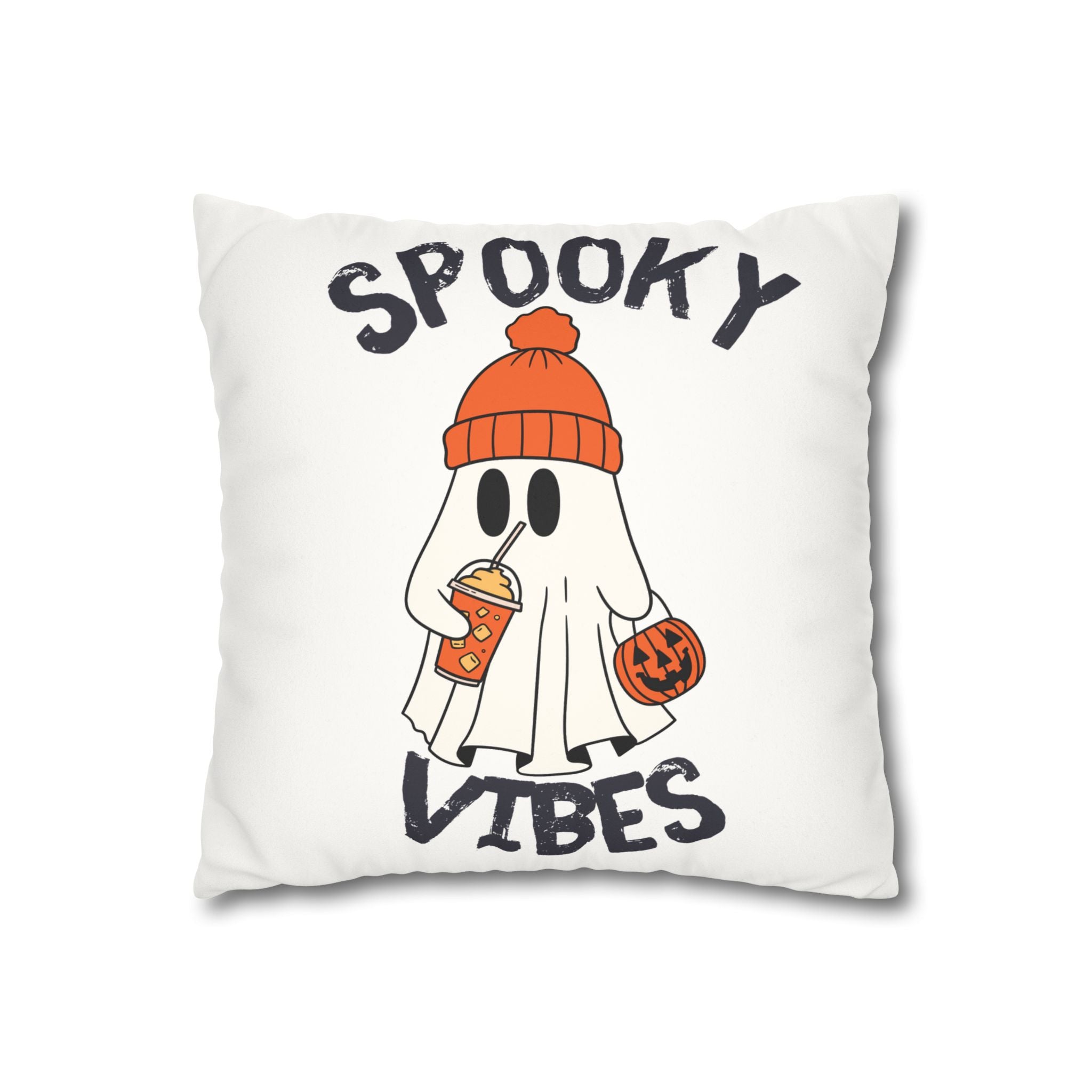 Spooky Vibes Faux Suede Pillowcase, Halloween Decor, Cozy Home Accent, Fall Decor, Ghost Themed Cushion