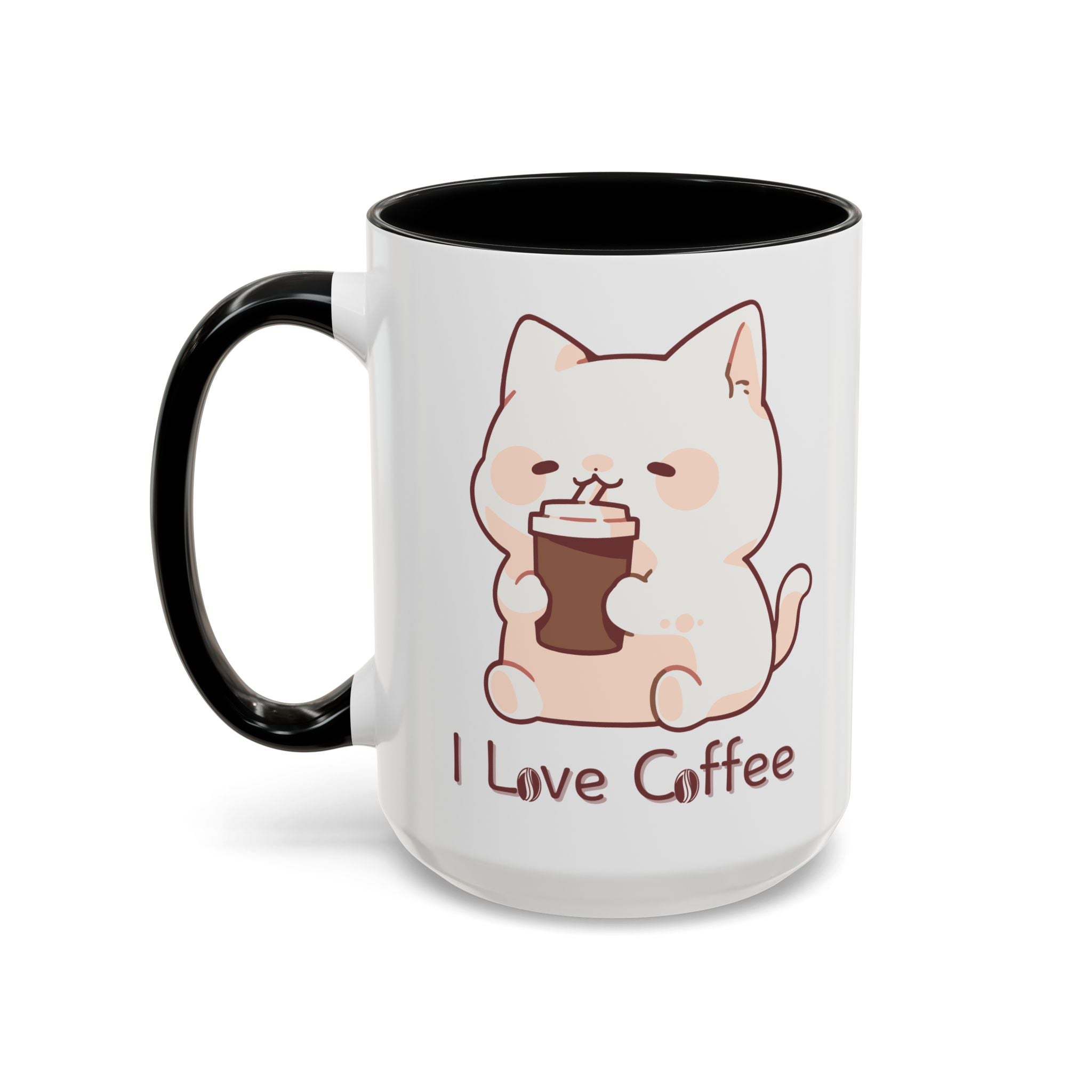 Cute Accent Coffee Mug - I Love Coffee Design - Perfect for Cat Lovers