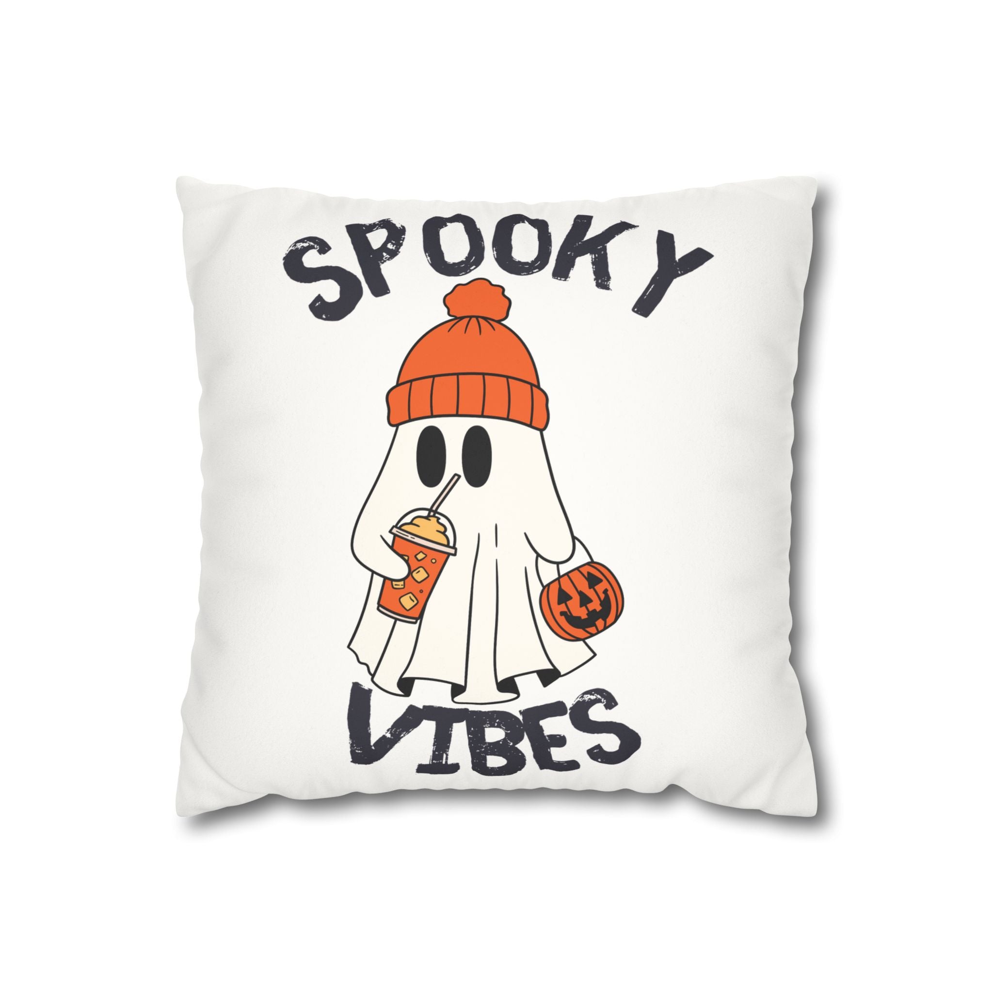 Spooky Vibes Faux Suede Pillowcase, Halloween Decor, Cozy Home Accent, Fall Decor, Ghost Themed Cushion