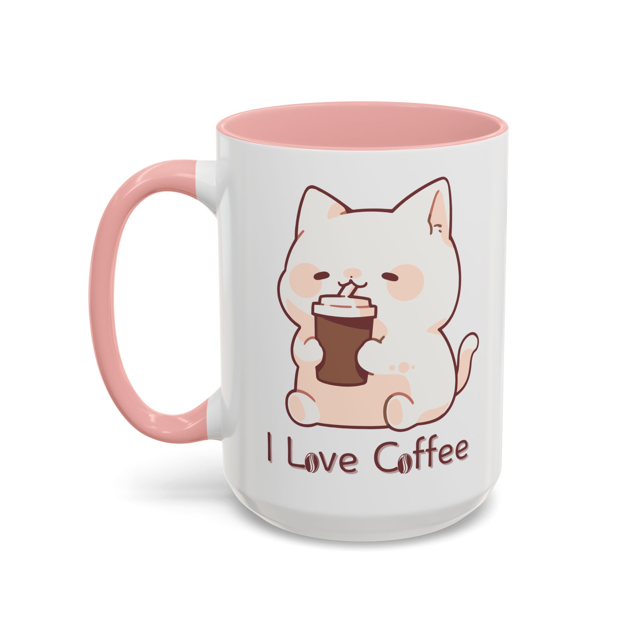 Cute Accent Coffee Mug - I Love Coffee Design - Perfect for Cat Lovers