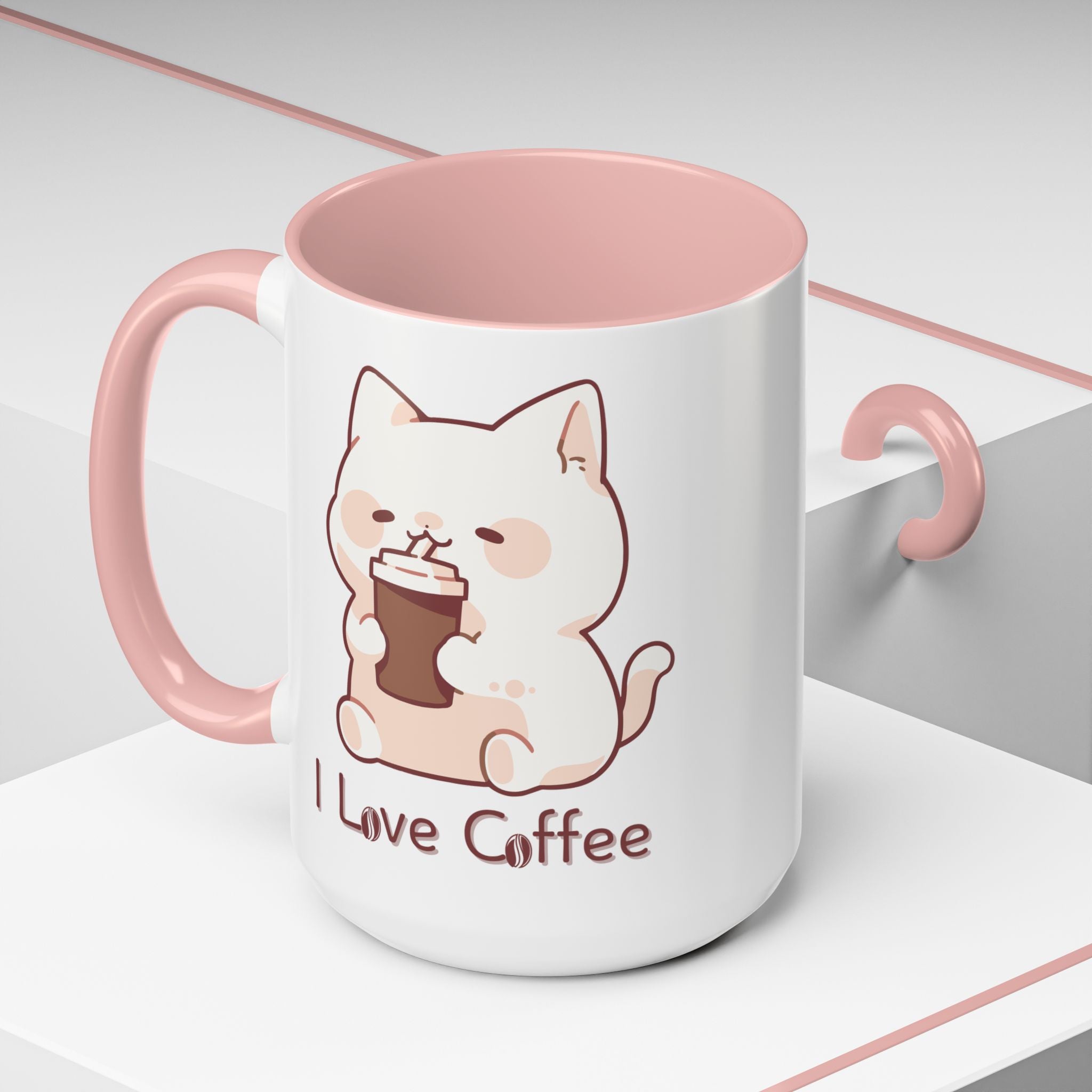 Cute Accent Coffee Mug - I Love Coffee Design - Perfect for Cat Lovers