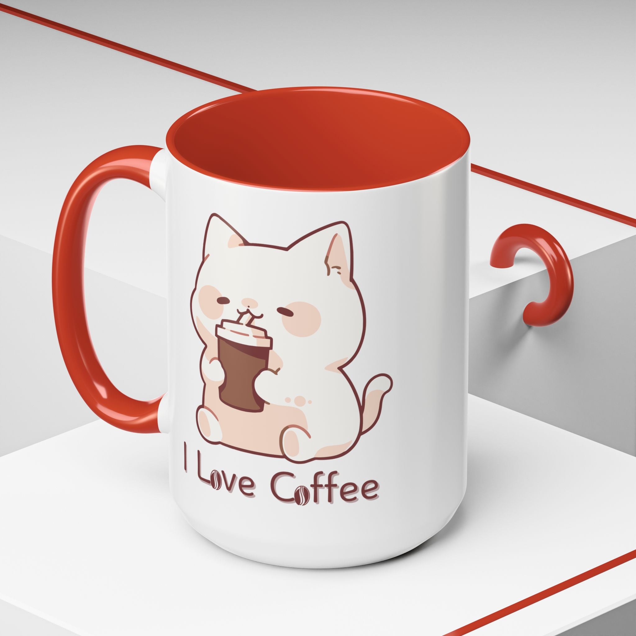 Cute Accent Coffee Mug - I Love Coffee Design - Perfect for Cat Lovers